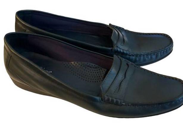 Auditions  ladies navy blue leather comfort style retro loafers size 11M