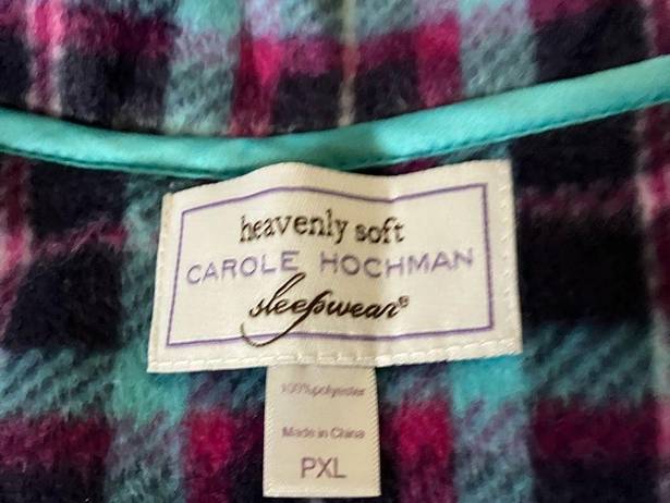 Carole Hochman  Heavenly Soft Blue Purple Plaid Fleece Button Down Pajama Set