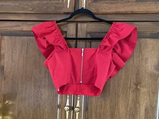 Revolve Lorane Red Ruffle Crop V Neck Top XS