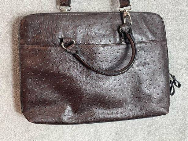 Bueno  Brown Faux Ostrich Leather Padded Laptop Briefcase Tote Bag