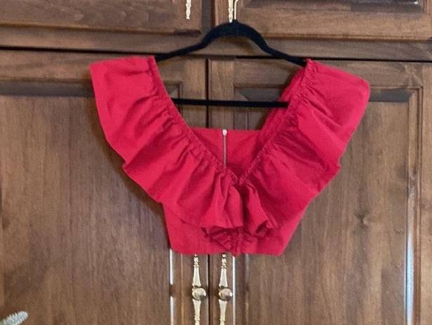 Revolve Lorane Red Ruffle Crop V Neck Top XS