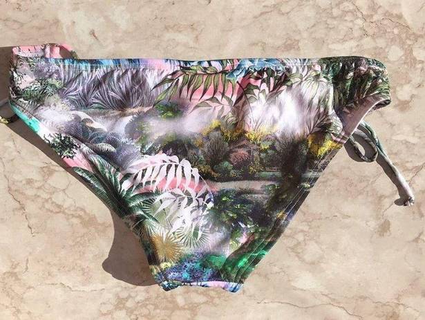 The Bikini Lab Pink and Green Tropical Print  Strappy Swim Bottoms