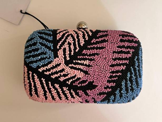 Anthropologie Palm Beaded Box Clutch, Pink/Blue