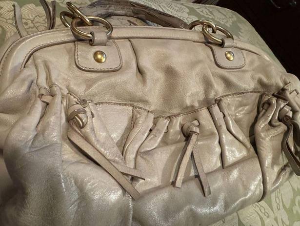 Miu Miu  Soft Beige Leather Frame Satchel with Linen Lining