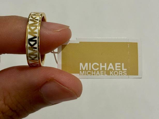 Michael Kors Gold-Tone Brass Logo Band Ring Size 8