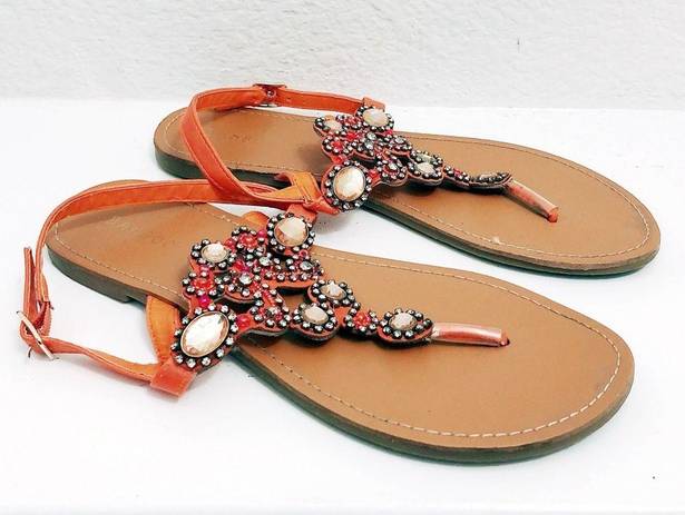 Bamboo  Thong Sandals Embellished Orange Shoe Size 9