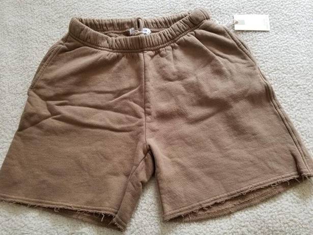 Good American  Raw Edge Hem Sweat Shorts Color: PUO1 Brown/Tan Size 2 = M