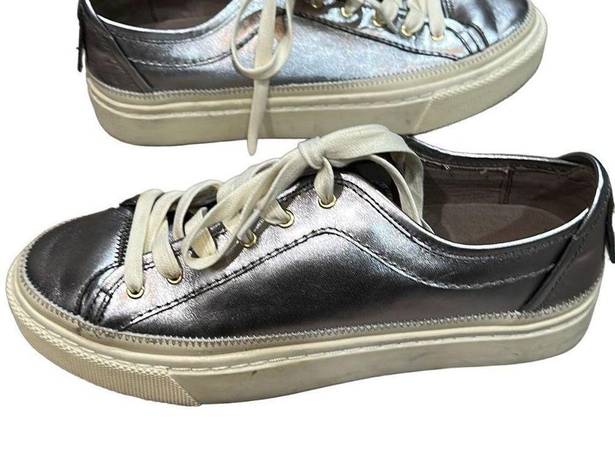  ALL SAINTS Metallic Pewter Silver Milla Leather Platform Sneakers Size