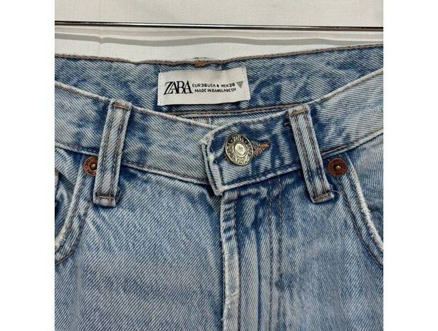 ZARA  High Waisted Distressed Raw Cut Denim Wide Leg Jeans Blue Women's Size US 4