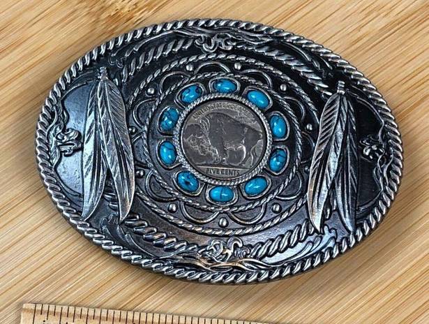 Buffalo Nickel Turquoise Silver Plated Belt Buckle Western Cowboy Cowgirl