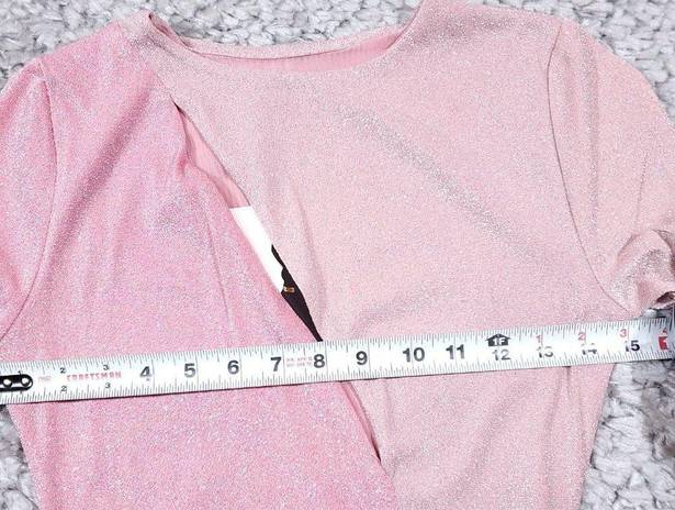 Naked Wardrobe  Glow Off Long Sleeve Cut Out Dress Pink Sparkle Glitter Large