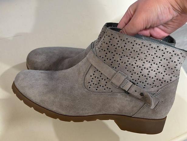 Teva  Delavina Waterproof Leather Perforated Ankle Booties Grey Size 9.5