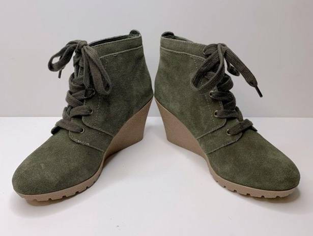 MIA  Annita Olive Green Suede Wedge Ankle Booties