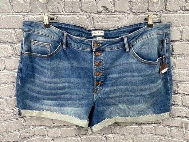 Ava & Viv  Shorts Mid Rise Midi Blue Denim 5 Pockets Button Fly Stretch 26W