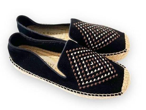 Jack Rogers  Black Suede Boho Espadrille Loafers Women’s Size 9 Jute Embroidered