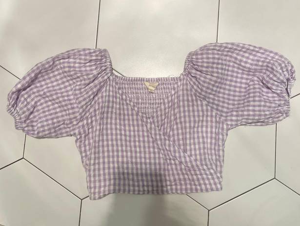 Sim & Sam NWOT  Purple Gingham Puff Sleeve Top