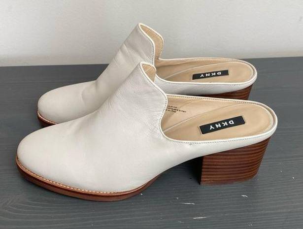 DKNY  Times Ivory Block Slip On Leather Heel Mules Size 10