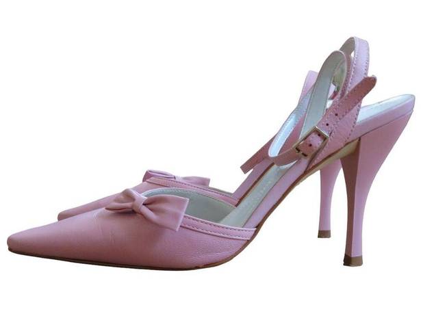 BCBGirls VTG  Leather Pumps Slingback Pointed Toe Bow Stiletto 3.5 Heels Pink 7