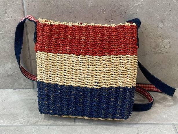 Tommy Hilfiger  Red White and Blue Straw Crossbody purse