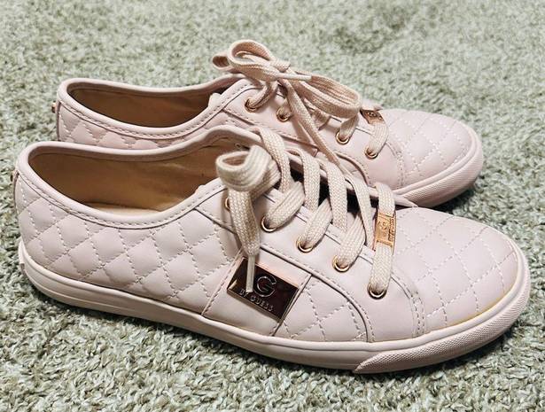 Guess G by  Pink Blush Lace Up Leather Quilted Sneakers Shoes Flats Size 9