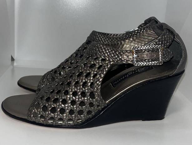 Brighton  REALM Pewter Woven Braided Leather Wedge Sandals Heels Women’s 6.5