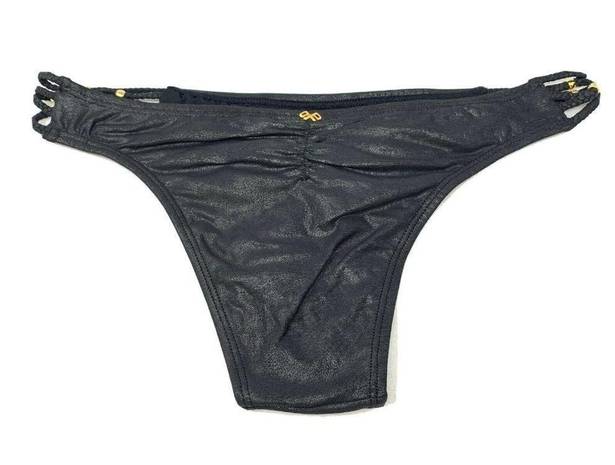 PilyQ NEW  Onyx Black Braided Teeny Bikini Swim Bottoms