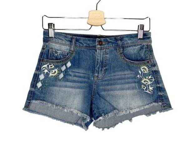 Harper NWT  Floral & Geometric Embroidered Step Hem Cut Off Denim Shorts