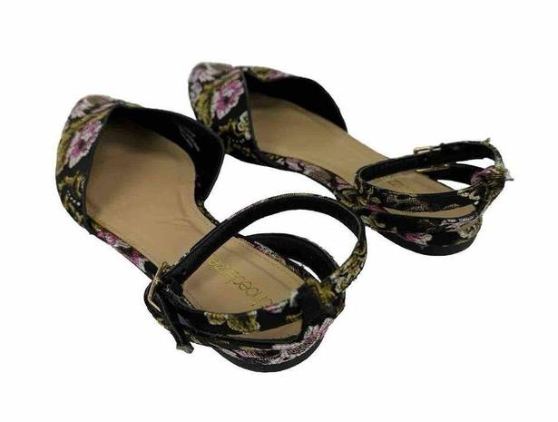 Shoedazzle Embroidered Pointed Toe Flats Sandals Size 8  Black Pink