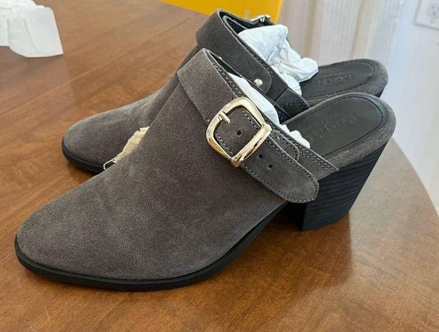 Krass&co Rag &  TARRAH Grey Stacked Heel Mules With Adjustable Buckle