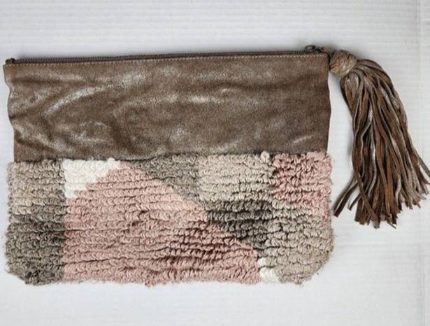 Anthropologie  Jasper & Jeera Metallic Leather Cotton Blend Large Pouch Tassel