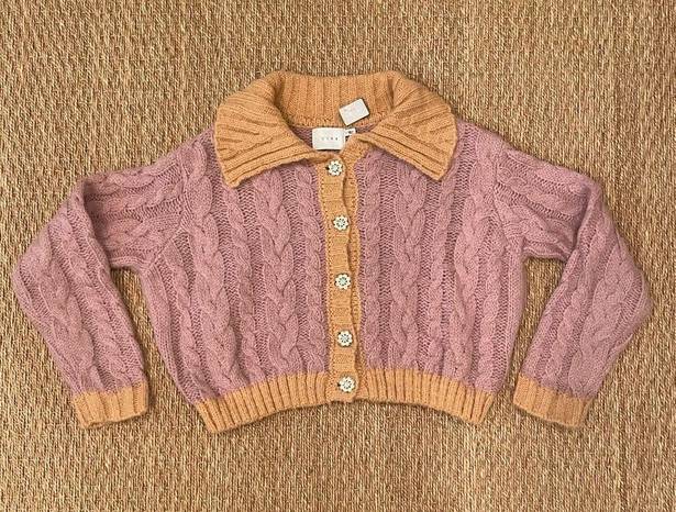 Lush Clothing NWT | Lush Shayla Rhinestone Button Cropped Cable Knit Cardigan Sweater | SZ M