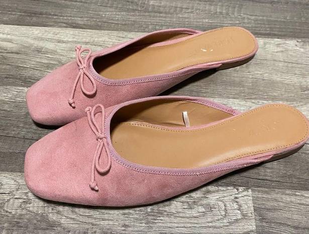 J.Crew  Factory Pink Bow Square Toe Ballet Mules