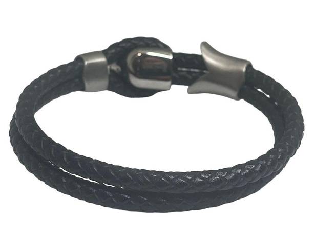 The Row Steeltime  Dragon Double Braided Leather Bracelet  Black Silver  Unisex