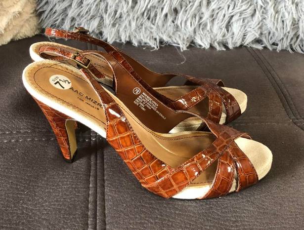 Isaac Mizrahi Shiny Burnt Orange/Brown Heels