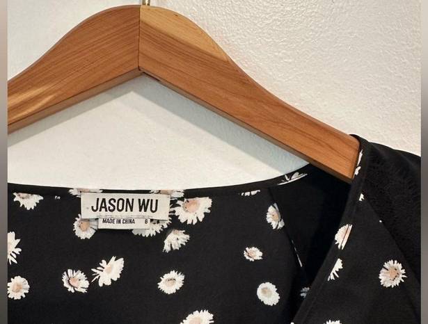 Jason Wu  Silk Paneled Spring Daisy Print V Neck Blouse Size 6
