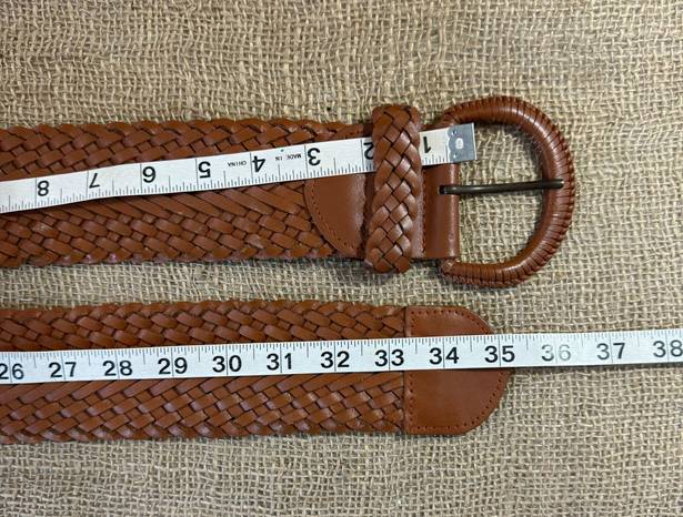 Vintage Women’s Tan Woven Leather Belt And Buckle 0