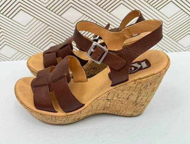 Kork-Ease  Women's Brie Leather Cork Open Toe Sandals Brown Size 7