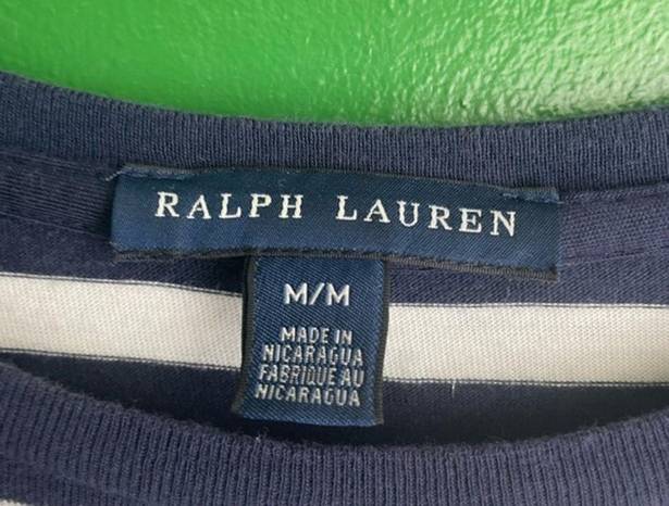 Ralph Lauren  Striped Navy Polo Tshirt Size M Medium EUC