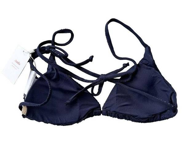 ANDIE  Swim Navy Blue Eyelet Floral The String Bikini Top Size Large L Padded