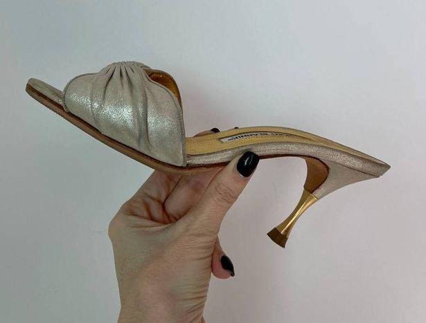 Manolo Blahnik metallic kitten heels