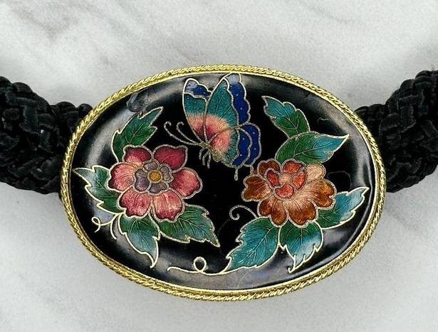 Buckle Black Vintage Floral Butterfly  Rope Belt Size Small S Womens