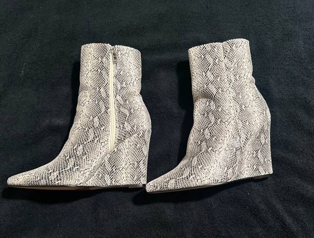 EGO SILVER SNAKE PRINT WEDGE HEEL ANKLE BOOT