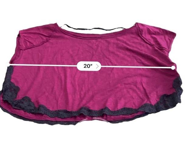 We The Free  Hot Raspberry Pink crop top gray lace trim Oversized NEW Size SMALL