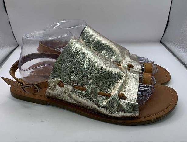 Krass&co Rag &  Fran Gold Back Strap Flat Sandal size US 8 slingback