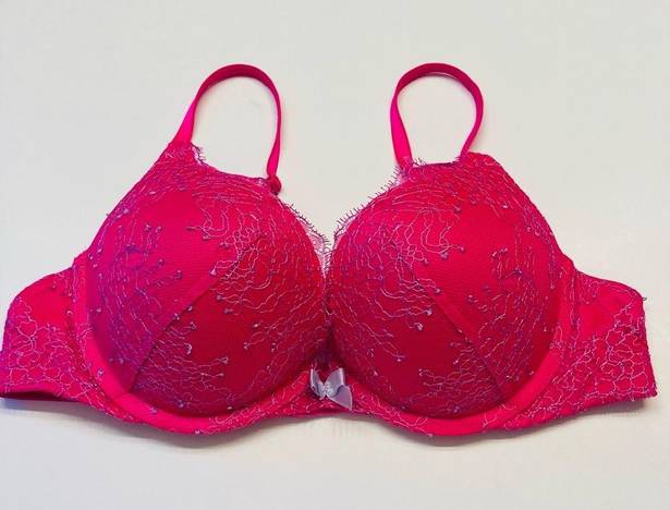 Victoria's Secret  Bombshell Plunge Super Push Up Bra Lace 36A add 2 Cups Pink