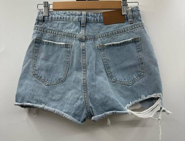 Missguided  High Rise Light Wash Distressed Raw Hem Short Shorts Size 6