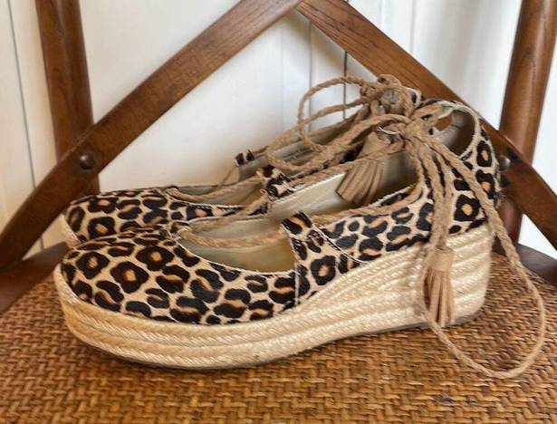 Ann Taylor  Elsa leopard printed calf hair espadrille wedges size 7