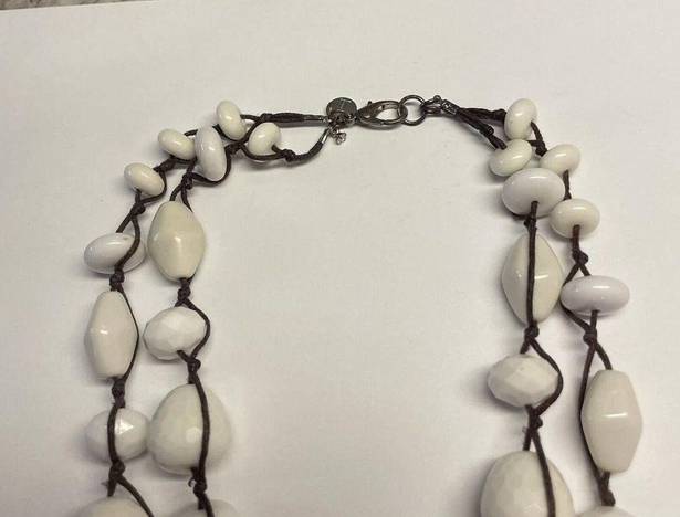 Talbots Signed T -  White / Brown Statement Costume Necklace Bead / Beaded