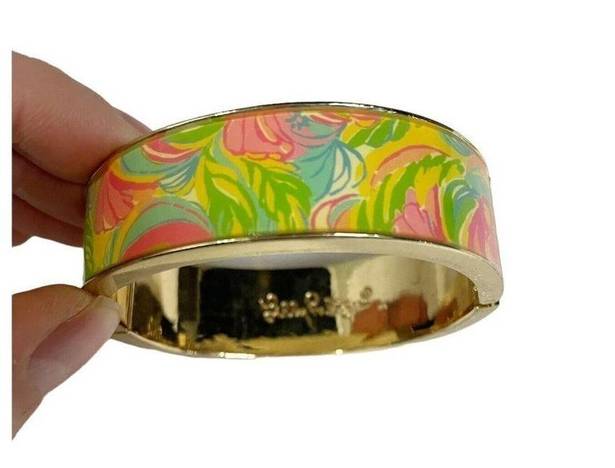 Lilly Pulitzer  Floral Pink Green and Red Bangle Bracelet Preppy Gold Beach