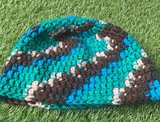 infinity Handmade Crochet  Scarf and Beanie Hat Teal Stripe